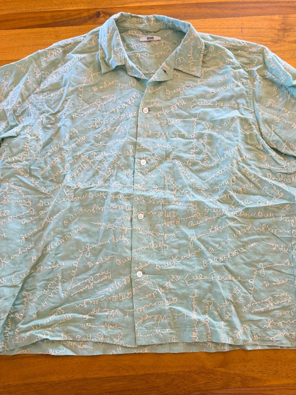 Bode Powder Signature Short Sleeve Shirt — L/XL — Sage Green